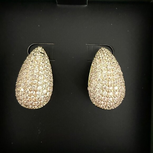 Jewels by Sunaina Narina Stud Earrings Gold CZ Teardrop Statement - Picture 9 of 12